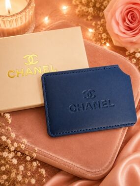 CHANEL Navy Blue Leather Card & Mirror